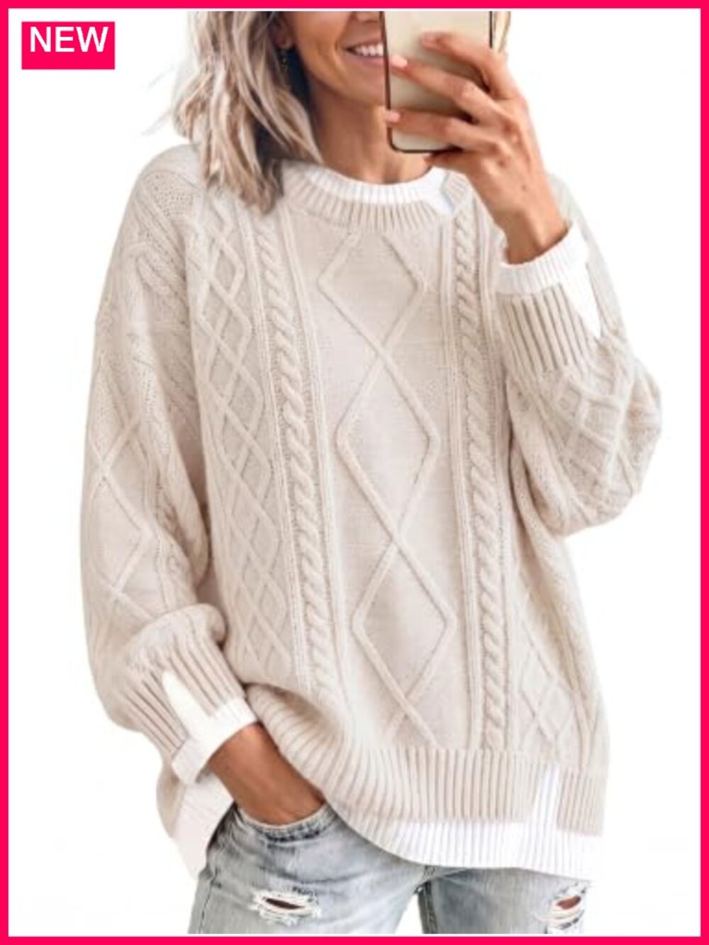 Oversized Cable Knit Sweater Chunky Crewneck Pullover Fall Winter Outfit